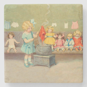 Dolly Wasserij Meisje Spelen Dolls Schattig Stenen Onderzetter