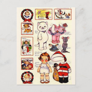 DollyDingle Kitty Papieren Poppen Vintage Kerstmis Feestdagenkaart