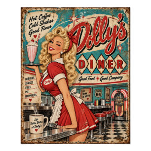 Dolly's Diner Vintage 1950s Americana Retro Pin-Up Perfect Poster