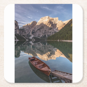 Dolomietalpen Pragser Wildsee Tirol, Italië Vierkante Kartonnen Onderzetter