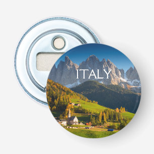 Dolomieten dorp in de herfst vierkante tekst button flesopener