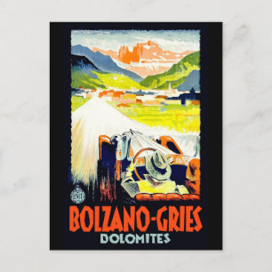 Dolomites, auto op de weg, Italië. Vintage Briefkaart