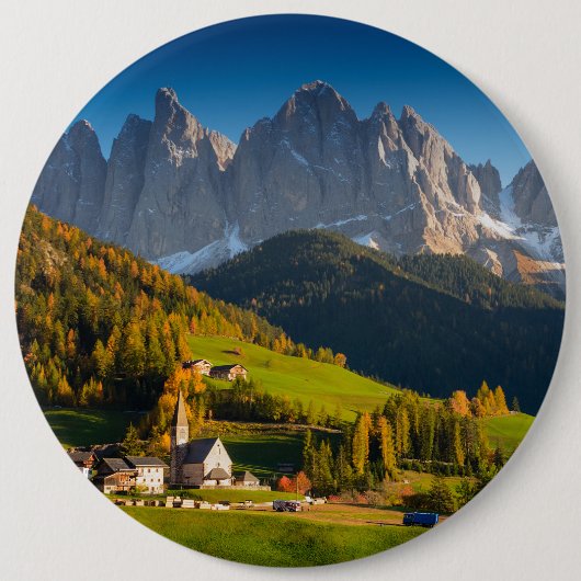 Dolomites-dorp in herfst ronde button 6,0 cm (Voorkant)