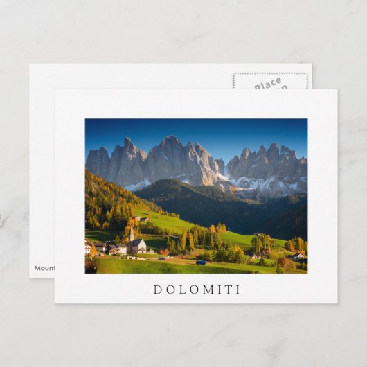 Dolomites village en automne blanc texte carte pos (Devant / Derrière)