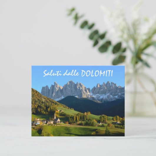 Dolomites village en automne carte postale texte i (Debout devant)