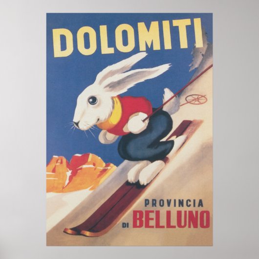 Dolomiti Ski Bunny Poster vintage (Devant)