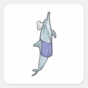 Dolphin als Cook met Chef-pet Vierkante Sticker
