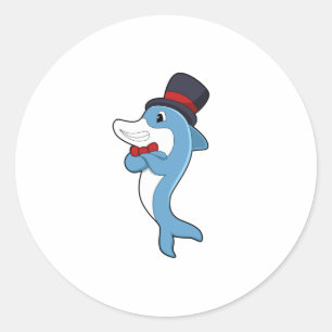 Dolphin als Gentleman met Pet Ronde Sticker
