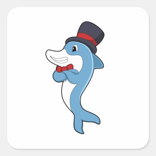 Dolphin als Gentleman met Pet Vierkante Sticker (Voorkant)