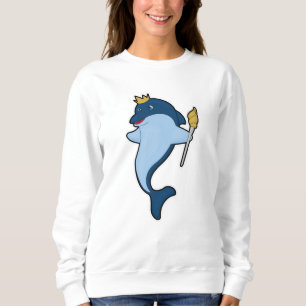 Dolphin als koning met staf en kroon trui