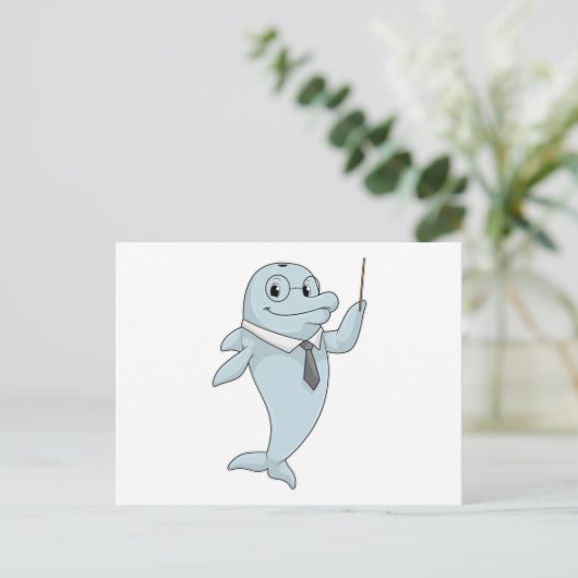 Dolphin als leraar met pointer briefkaart (Staand voorkant)