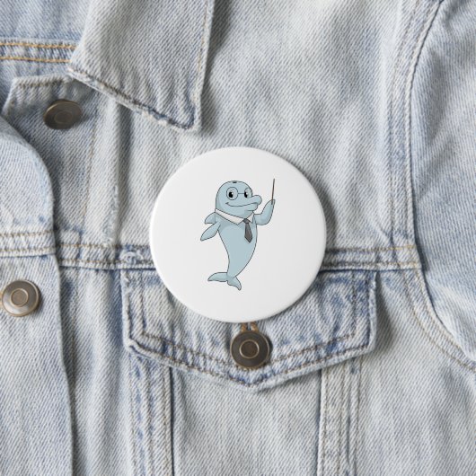 Dolphin als leraar met pointer ronde button 7,6 cm (In situ)