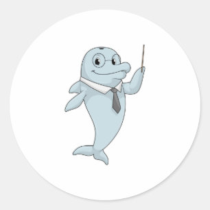Dolphin als leraar met pointer ronde sticker