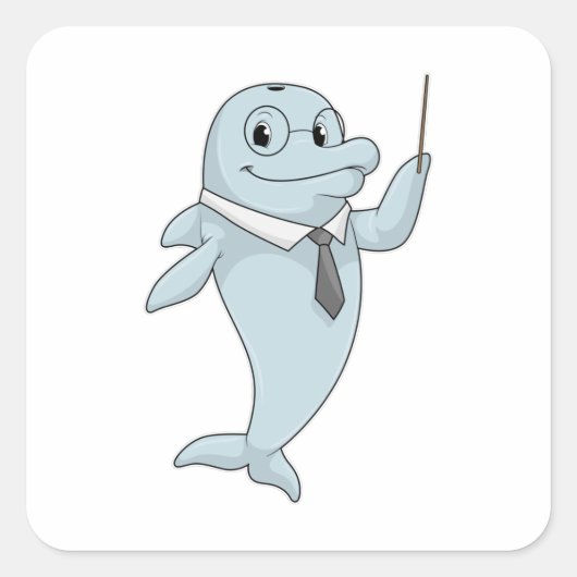 Dolphin als leraar met pointer vierkante sticker (Voorkant)