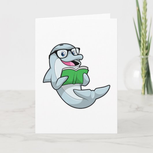 Dolphin als Nerd met bril en boek Kaart (Voorkant)
