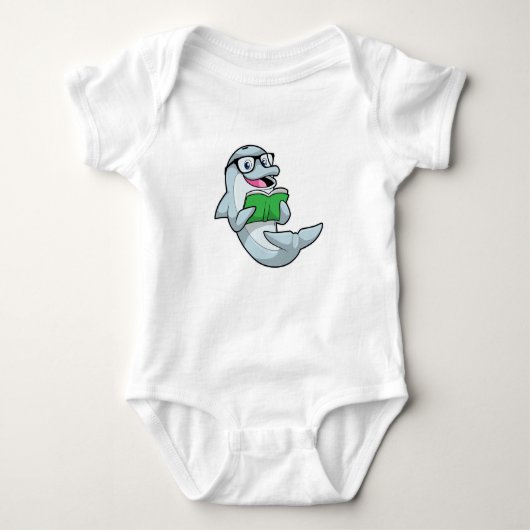 Dolphin als Nerd met bril en boek Romper (Voorkant)