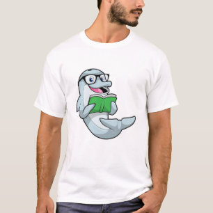 Dolphin als Nerd met bril en boek T-shirt