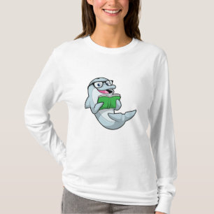 Dolphin als Nerd met bril en boek T-shirt