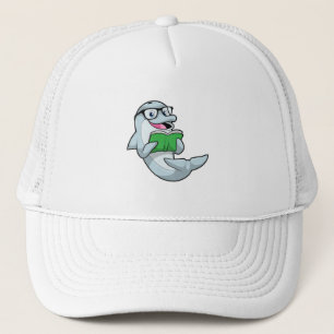 Dolphin als Nerd met bril en boek Trucker Pet