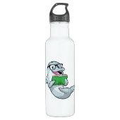 Dolphin als Nerd met bril en boek Waterfles (Voorkant)