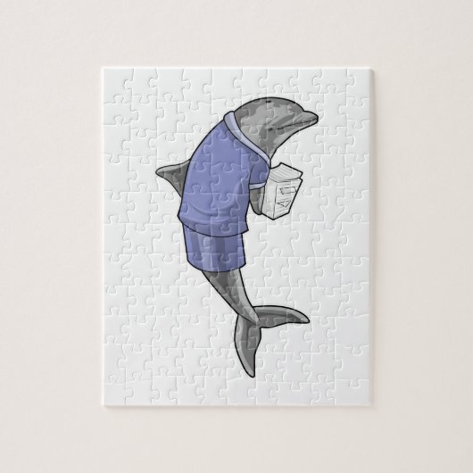 Dolphin als secretaris met Stack of paper Legpuzzel (Verticaal)