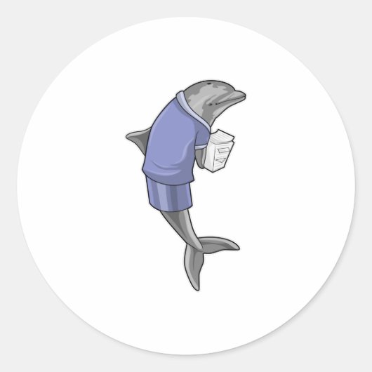 Dolphin als secretaris met Stack of paper Ronde Sticker (Voorkant)