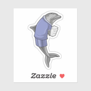 Dolphin als secretaris met Stack of paper Sticker