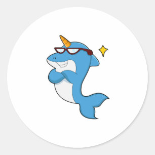 Dolphin als Unicorn met Glasses.PNG Ronde Sticker