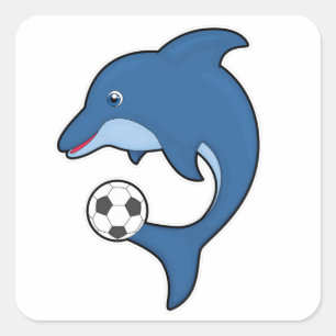 Dolphin als voetbalspeler met Voetbal Vierkante Sticker