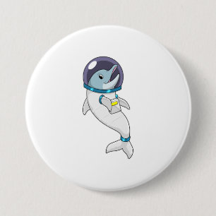 Dolphin as Astronaut in Costume Ronde Button 7,6 Cm