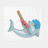 Dolphin at Cricket with Cricket bat Fleece Deken (Voorkant (Horizontaal))