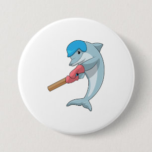 Dolphin at Cricket with Cricket bat Ronde Button 7,6 Cm