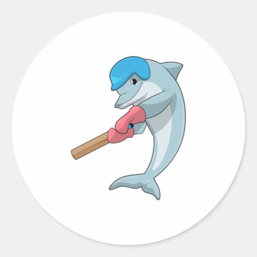 Dolphin at Cricket with Cricket bat Ronde Sticker (Voorkant)