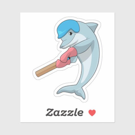 Dolphin at Cricket with Cricket bat Sticker (Vel)