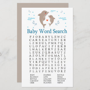 Dolphin Baby shower Word Search Game