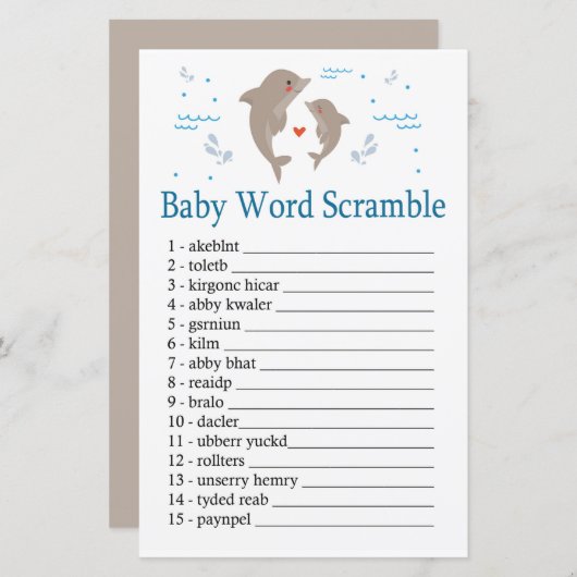 Dolphin Baby word scramble game (Voorkant / Achterkant)