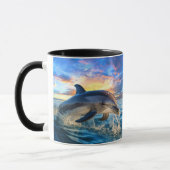 Dolphin Beach Ocean Sunset Action Café Mugs (Gauche)