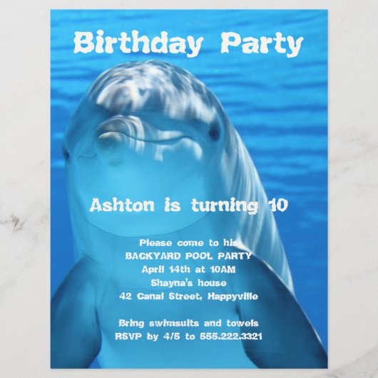 Dolphin Birthday Backyard Pool Party Invitation Flyer (Voorkant)