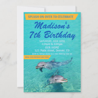 Dolphin birthday invitation Pool party invite Kaart