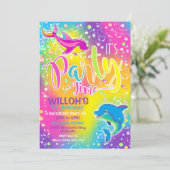 Dolphin Birthday Invitation Rainbow Dolphin Invite Kaart (Staand voorkant)