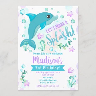 Dolphin Birthday Invitation / Swimming Pool Party Kaart