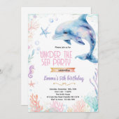 Dolphin birthday theme party invitation (Devant / Derrière)