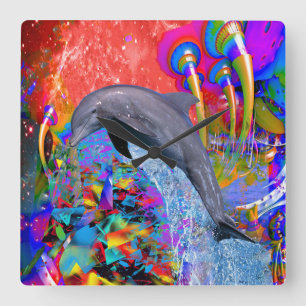 Dolphin Color Splash Vierkante Klok