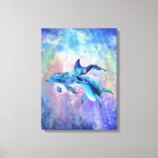 Dolphin Couple - Happy - Canvas Afdruk (Voorkant)