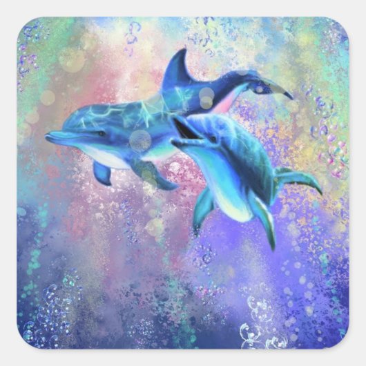 Dolphin Couple - Jouw tekst toevoegen / Naam - Vierkante Sticker (Voorkant)