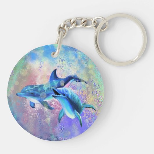 Dolphin Couple - Voeg uw Afbeelding/tekst toe Sleutelhanger (Achterkant)