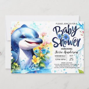 Dolphin Dance Deep Blue Boy Baby shower Kaart
