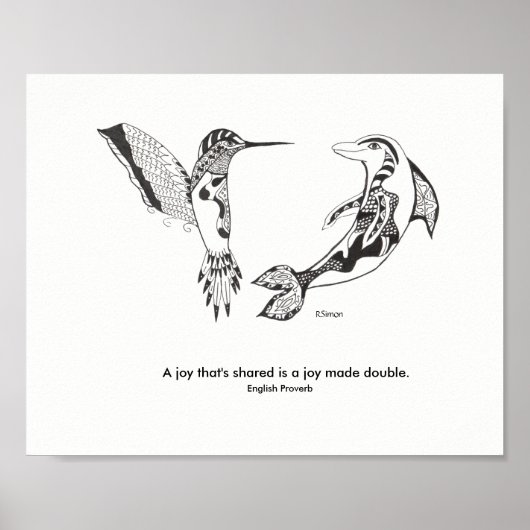 Dolphin en Hummingbird Joy Poster (Voorkant)