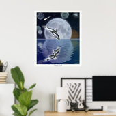 DOLPHIN EN MOON II Fantasy Art Poster (Thuiskantoor)