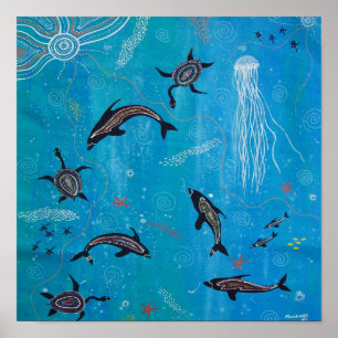 Dolphin en Turtle Dreaming Poster